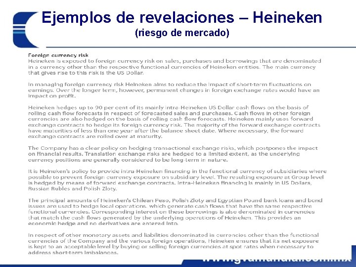 Ejemplos de revelaciones – Heineken (riesgo de mercado) 