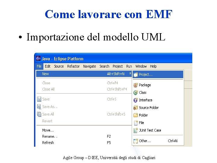 Come lavorare con EMF • Importazione del modello UML Agile Group – DIEE, Università