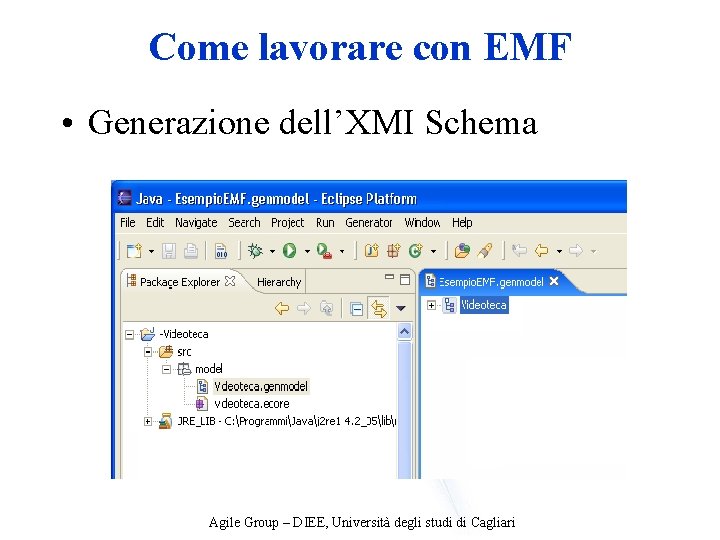 Come lavorare con EMF • Generazione dell’XMI Schema Agile Group – DIEE, Università degli