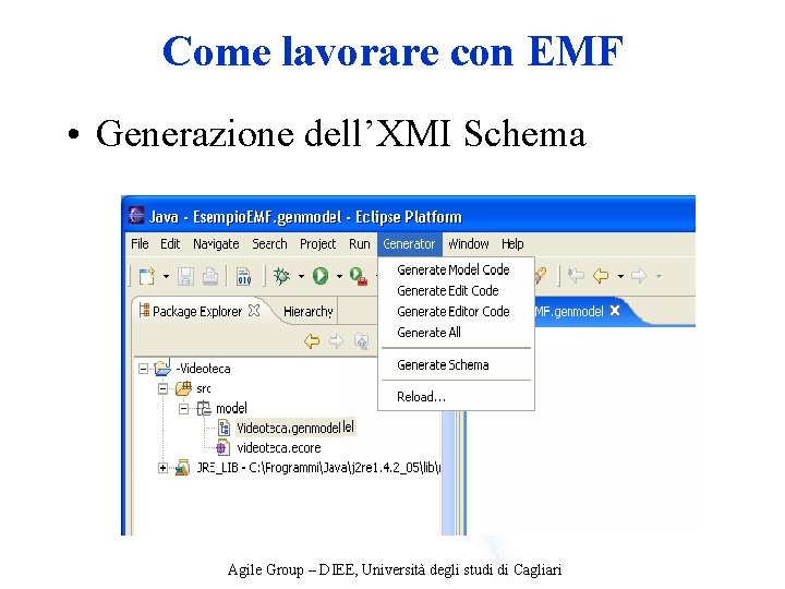 Come lavorare con EMF • Generazione dell’XMI Schema Agile Group – DIEE, Università degli