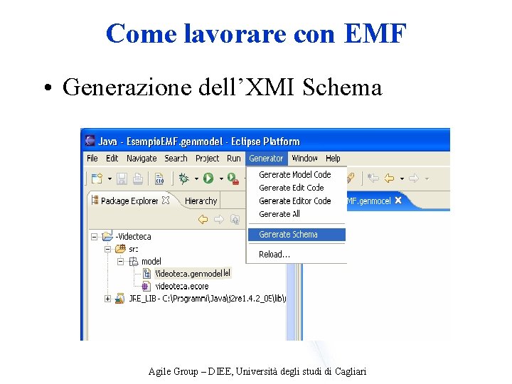 Come lavorare con EMF • Generazione dell’XMI Schema Agile Group – DIEE, Università degli