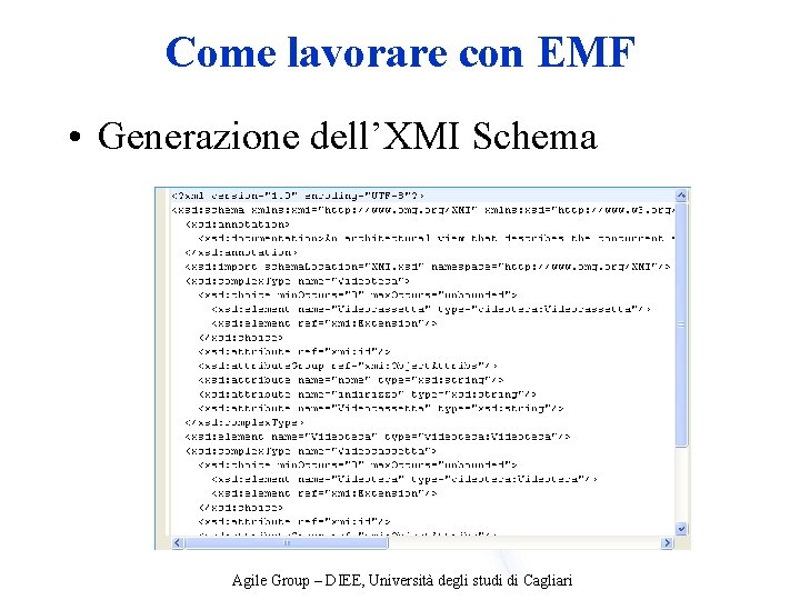 Come lavorare con EMF • Generazione dell’XMI Schema Agile Group – DIEE, Università degli