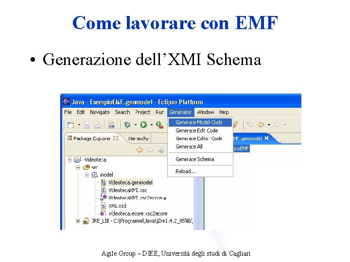 Come lavorare con EMF • Generazione dell’XMI Schema Agile Group – DIEE, Università degli