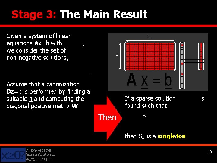 Stage 3: The Main Result Given a system of linear equations Ax=b with we