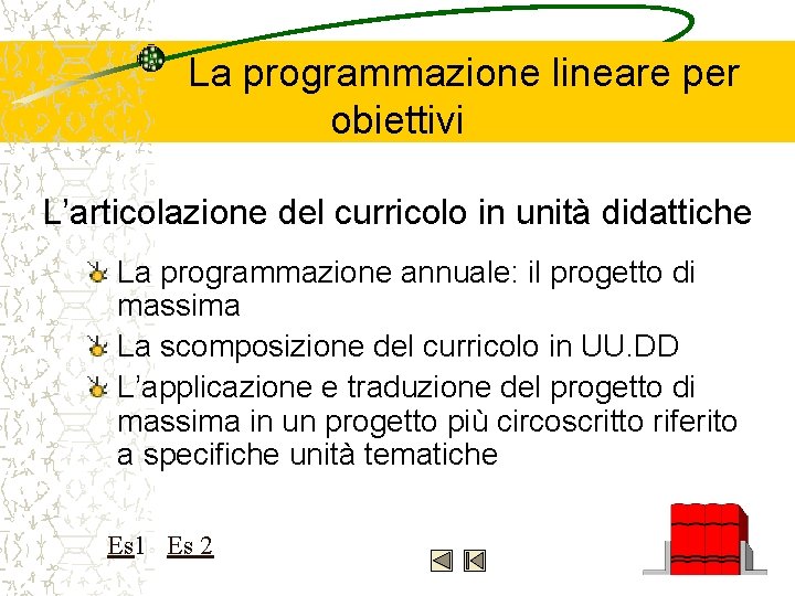 La programmazione lineare per obiettivi L’articolazione del curricolo in unità didattiche La programmazione annuale: