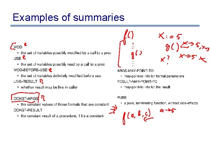 Examples of summaries 