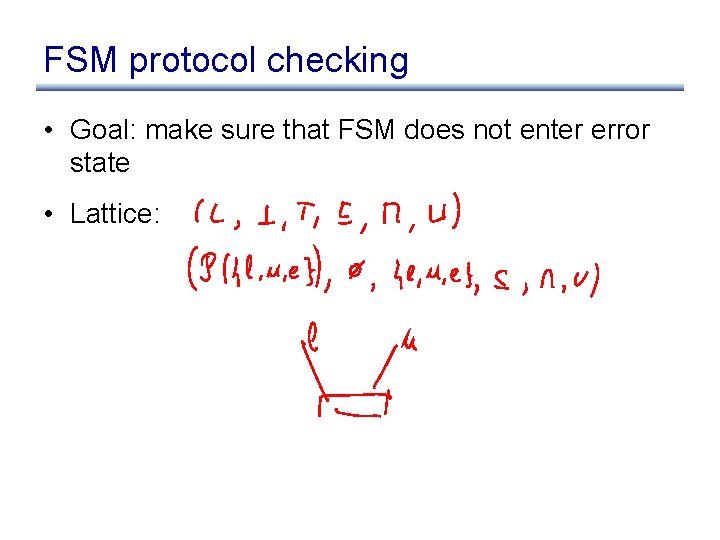 FSM protocol checking • Goal: make sure that FSM does not enter error state