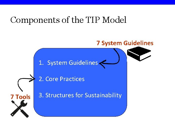 Components of the TIP Model 7 System Guidelines 1. System Guidelines 2. Core Practices