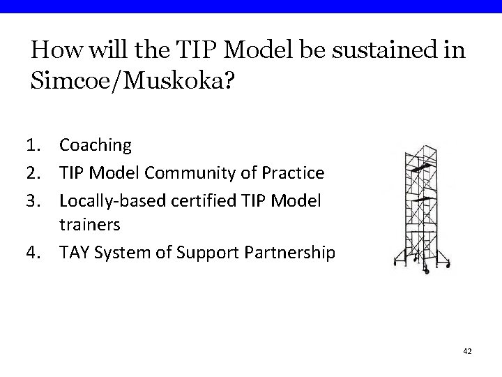 How will the TIP Model be sustained in Simcoe/Muskoka? 1. Coaching 2. TIP Model