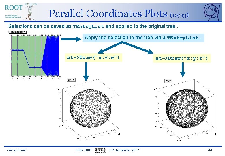 Parallel Coordinates Plots (10/13) Selections can be saved as TEntry. List and applied to