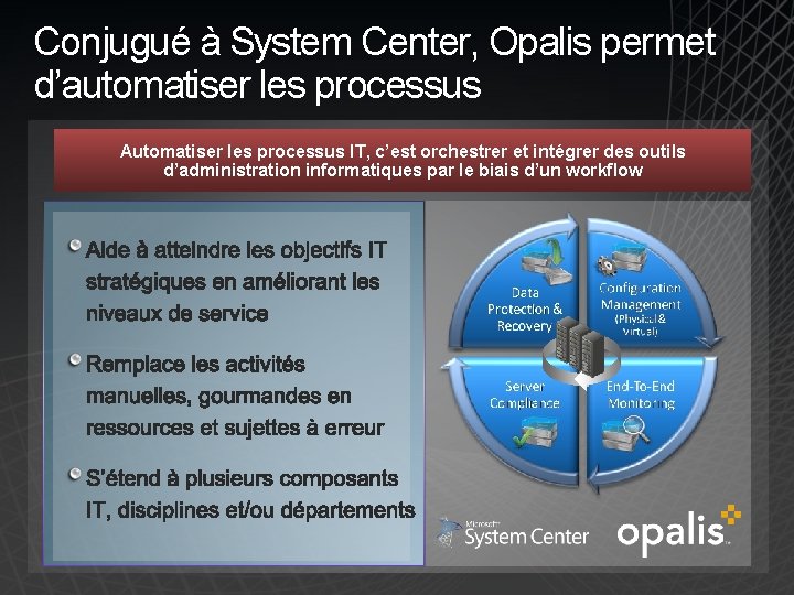 Conjugué à System Center, Opalis permet d’automatiser les processus Automatiser les processus IT, c’est