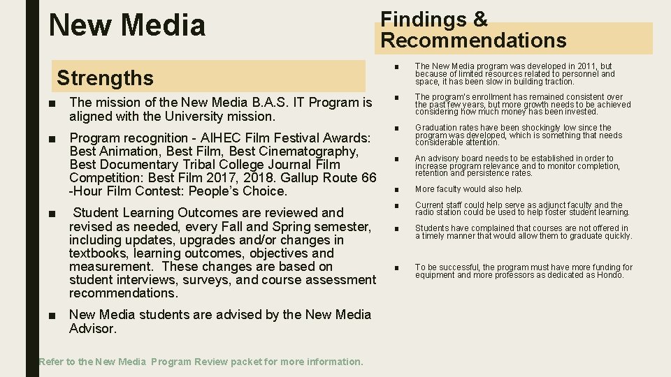 New Media Strengths ■ The mission of the New Media B. A. S. IT