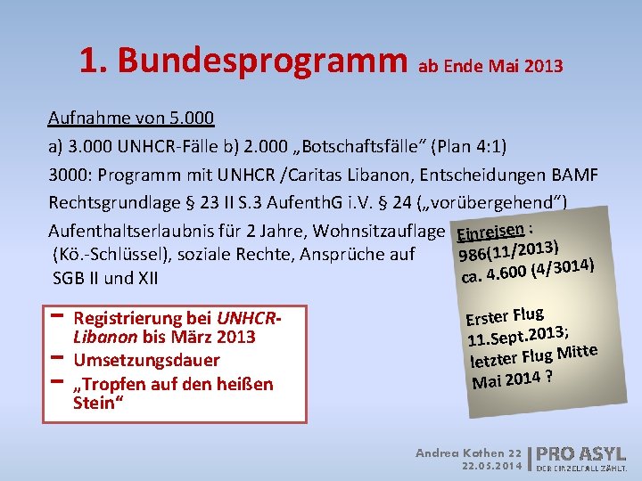 1. Bundesprogramm ab Ende Mai 2013 Aufnahme von 5. 000 a) 3. 000 UNHCR-Fälle