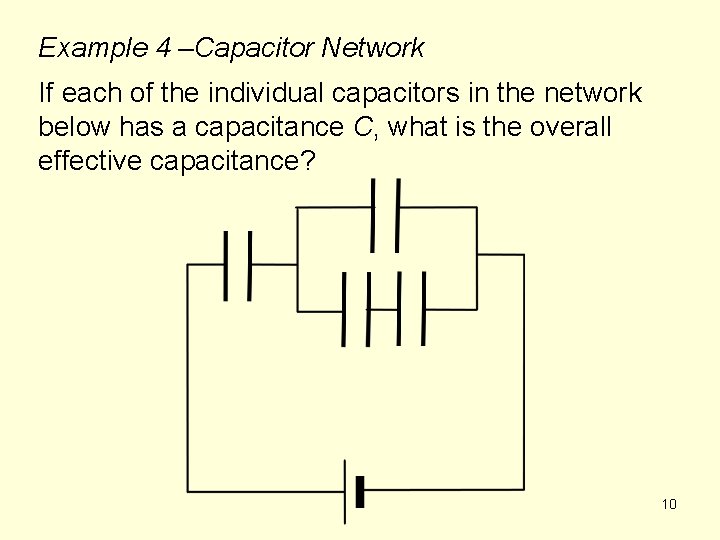 Example 4 –Capacitor Network If each of the individual capacitors in the network below