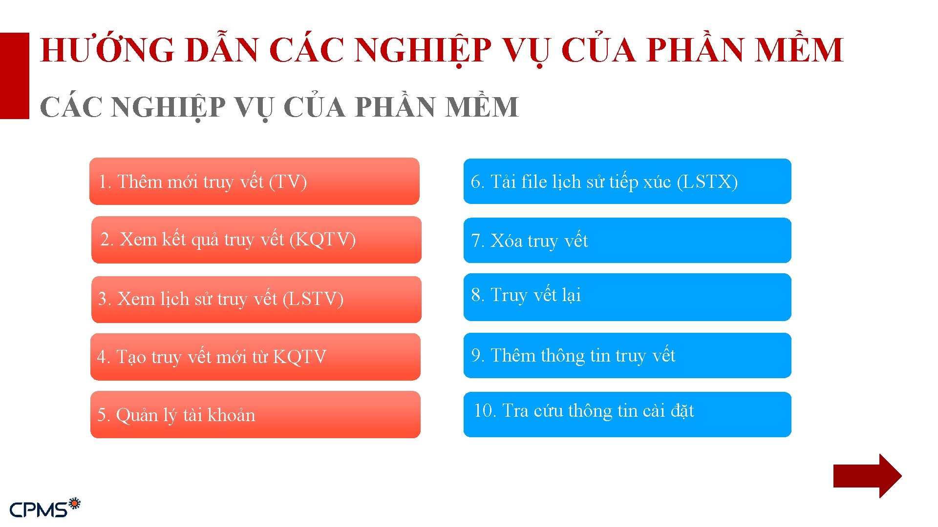 HƯỚNG DẪN CÁC NGHIỆP VỤ CỦA PHẦN MỀM 1. Thêm mới truy vết (TV)