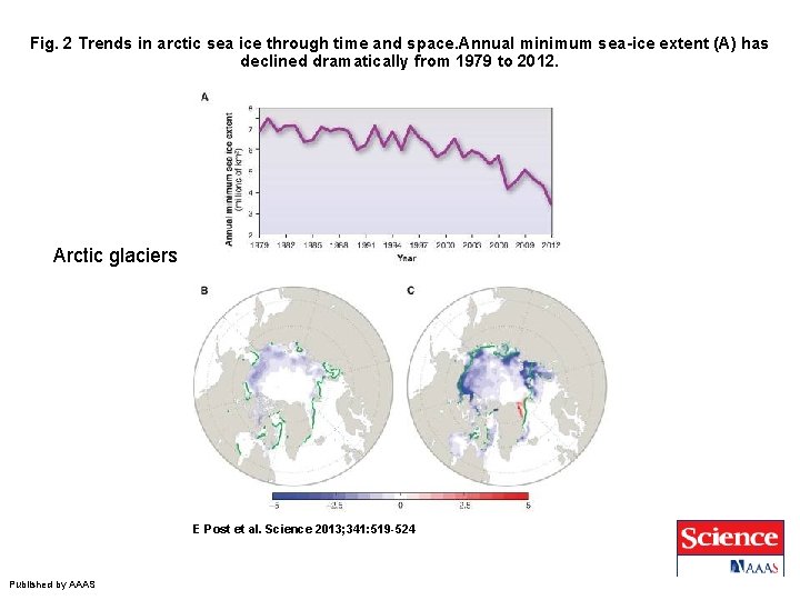 Fig. 2 Trends in arctic sea ice through time and space. Annual minimum sea-ice