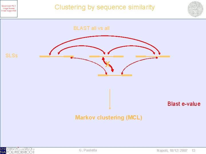 Clustering by sequence similarity BLAST all vs all SLSs X Blast e-value Markov clustering