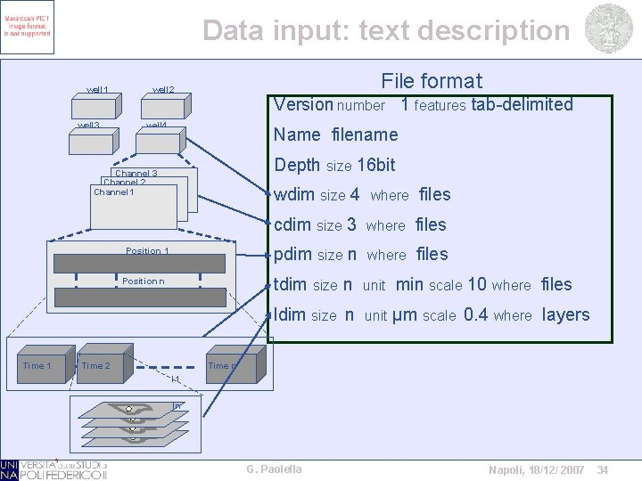 Data input: text description well 1 File format well 2 Version number 1 features