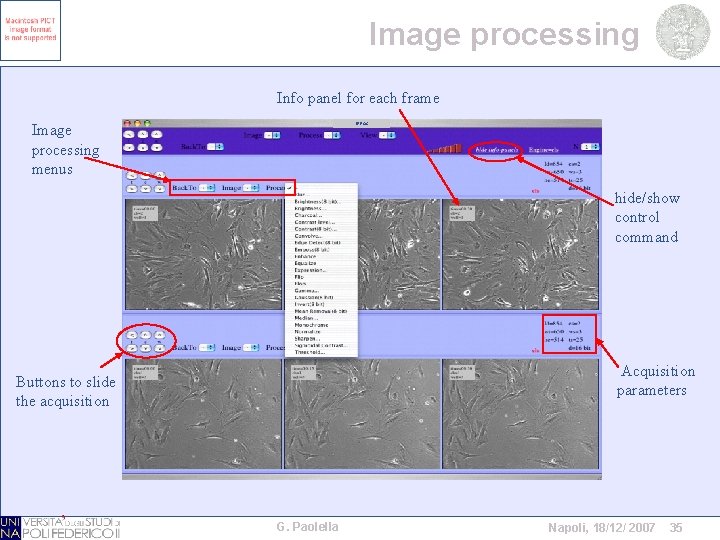 Image processing Info panel for each frame Image processing menus IPROC hide/show control command