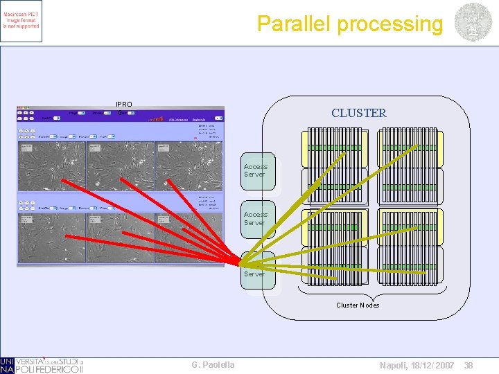 Parallel processing IPRO C CLUSTER Access Server Cluster Nodes G. Paolella Napoli, 18/12/ 2007