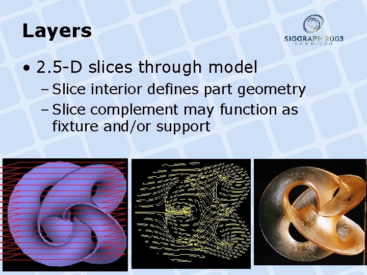 Layers • 2. 5 -D slices through model – Slice interior defines part geometry