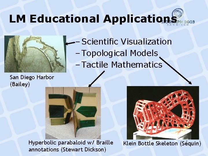 LM Educational Applications – Scientific Visualization – Topological Models – Tactile Mathematics San Diego