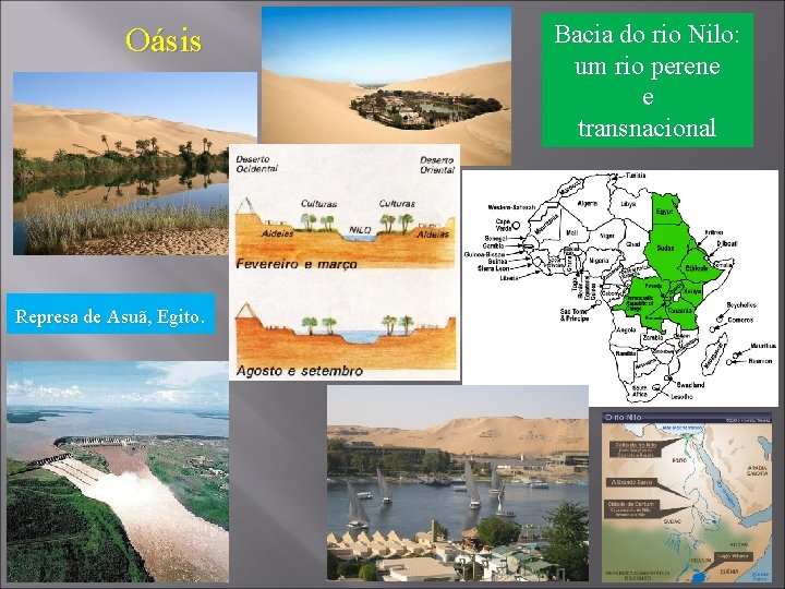 Oásis Represa de Asuã, Egito. Bacia do rio Nilo: um rio perene e transnacional