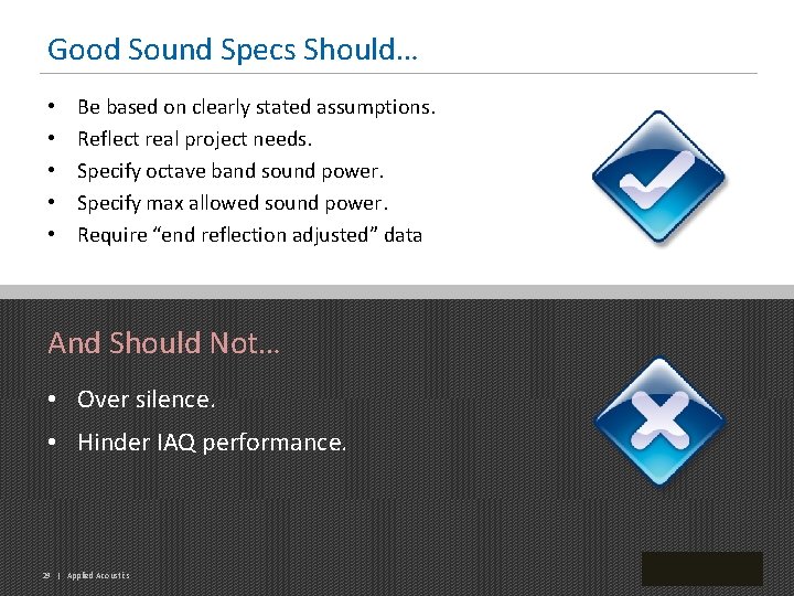 Good Sound Specs Should… • • • Be based on clearly stated assumptions. Reflect