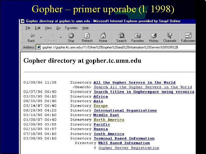 Gopher – primer uporabe (l. 1998) 