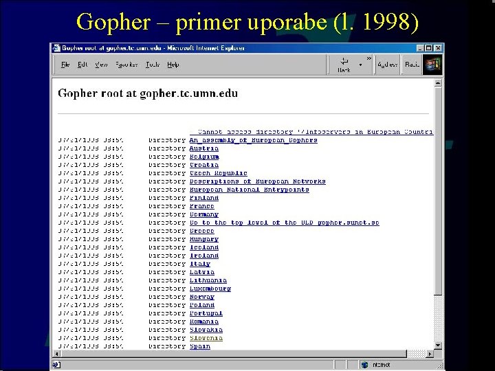 Gopher – primer uporabe (l. 1998) 