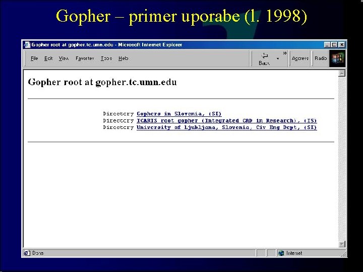 Gopher – primer uporabe (l. 1998) 