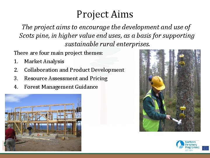 Project Aims The project aims to encourage the development and use of Scots pine,