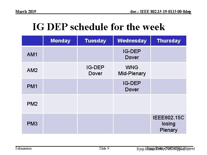 March 2019 doc. : IEEE 802. 15 -19 -0115 -00 -0 dep IG DEP