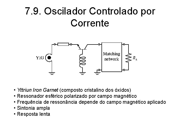 7. 9. Oscilador Controlado por Corrente • Yttriun Iron Garnet (composto cristalino dos óxidos)