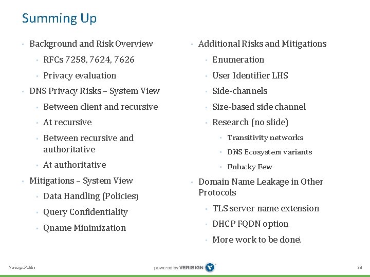 Summing Up • • Background and Risk Overview RFCs 7258, 7624, 7626 • Enumeration