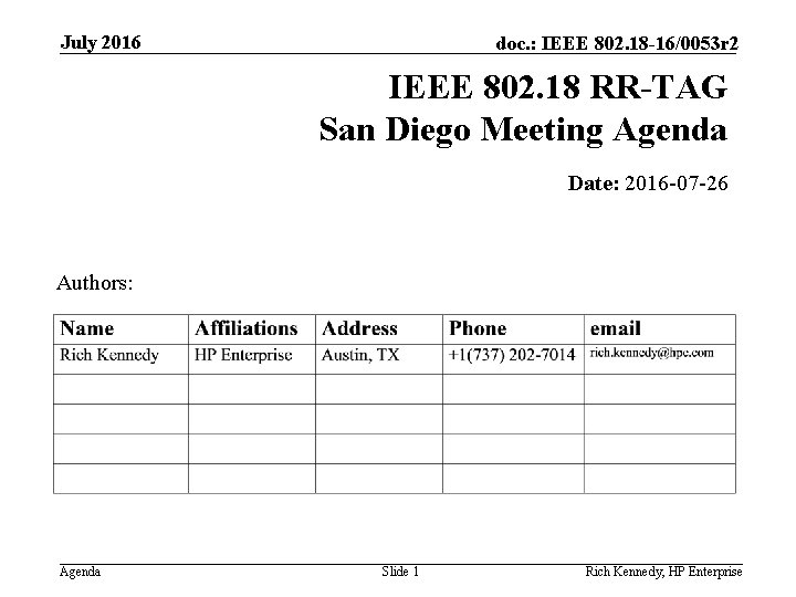 July 2016 doc. : IEEE 802. 18 -16/0053 r 2 IEEE 802. 18 RR-TAG