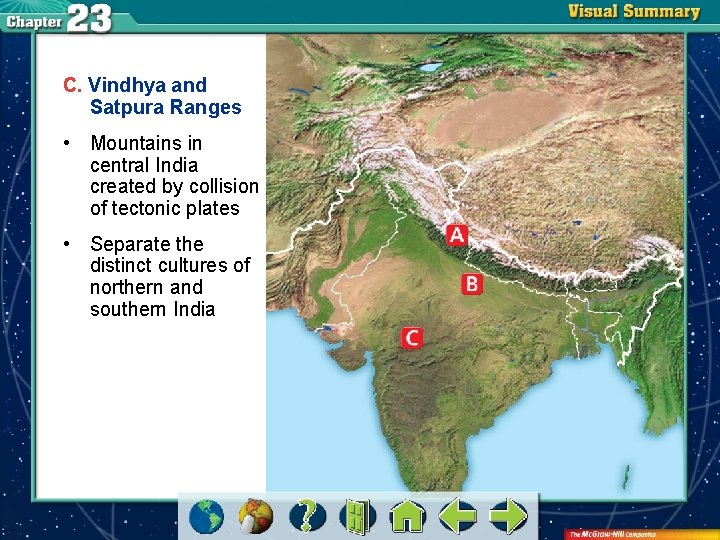 C. Vindhya and Satpura Ranges • Mountains in central India created by collision of