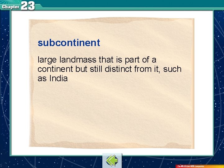 subcontinent large landmass that is part of a continent but still distinct from it,