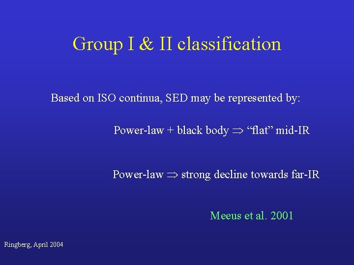 Group I & II classification Based on ISO continua, SED may be represented by:
