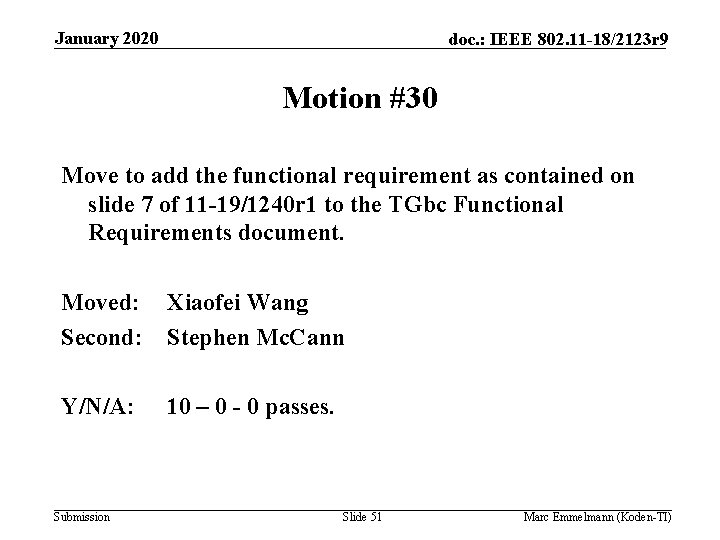 January 2020 doc. : IEEE 802. 11 -18/2123 r 9 Motion #30 Move to