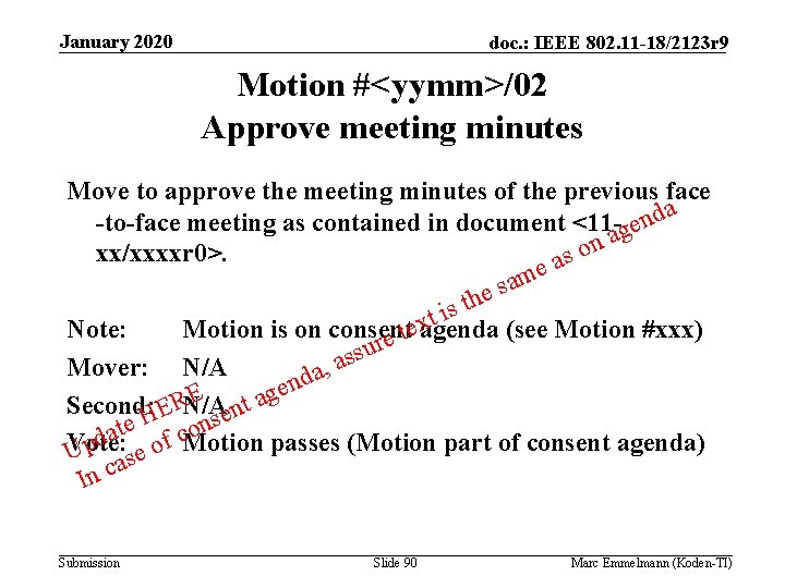 January 2020 doc. : IEEE 802. 11 -18/2123 r 9 Motion #<yymm>/02 Approve meeting