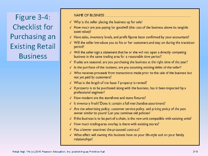 Figure 3 -4: Checklist for Purchasing an Existing Retail Business Retail Mgt. 11 e