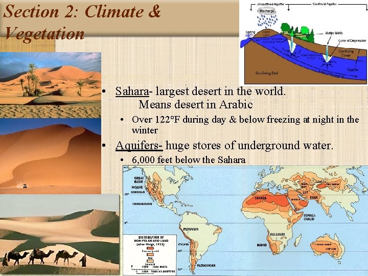 Section 2: Climate & Vegetation • Sahara- largest desert in the world. Means desert