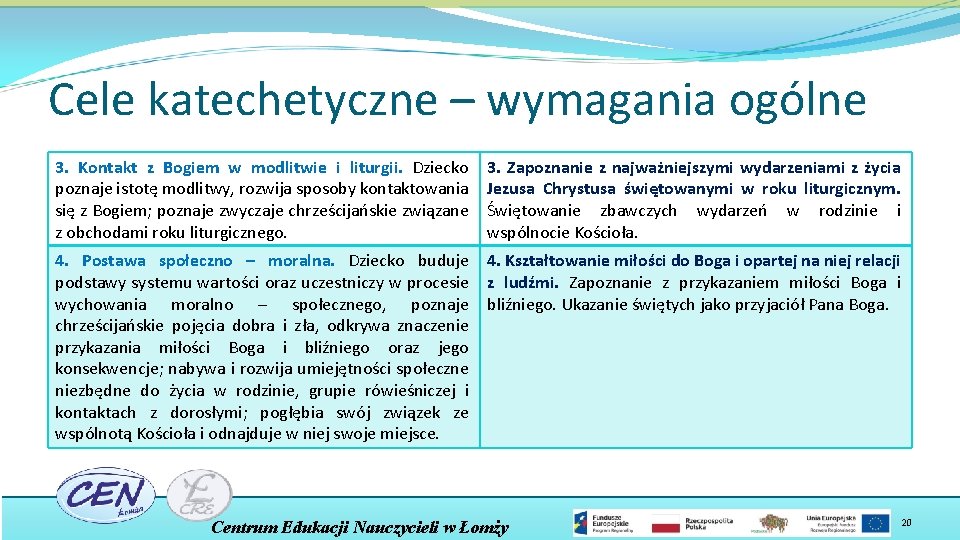 Cele katechetyczne – wymagania ogólne 3. Kontakt z Bogiem w modlitwie i liturgii. Dziecko