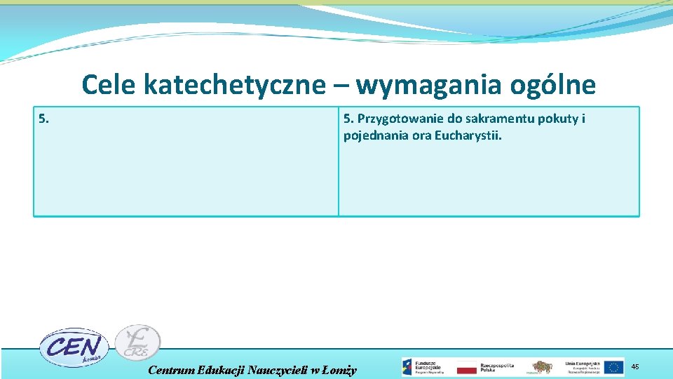 Cele katechetyczne – wymagania ogólne 5. Przygotowanie do sakramentu pokuty i pojednania ora Eucharystii.