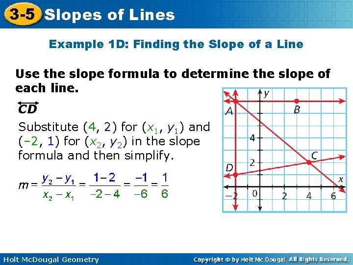 3 -5 Slopes of Lines Example 1 D: Finding the Slope of a Line