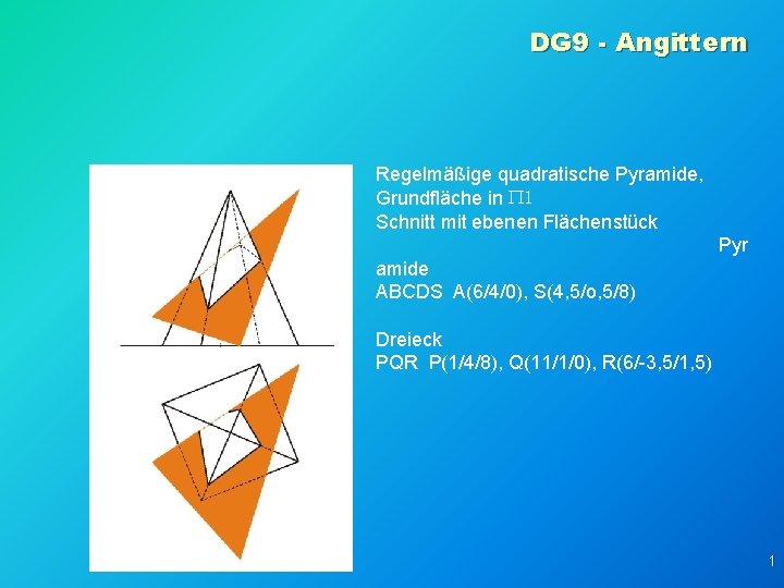 DG 9 - Angittern Regelmäßige quadratische Pyramide, Grundfläche in P 1 Schnitt mit ebenen