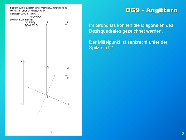 DG 9 - Angittern Im Grundriss können die Diagonalen des Basisquadrates gezeichnet werden. Der