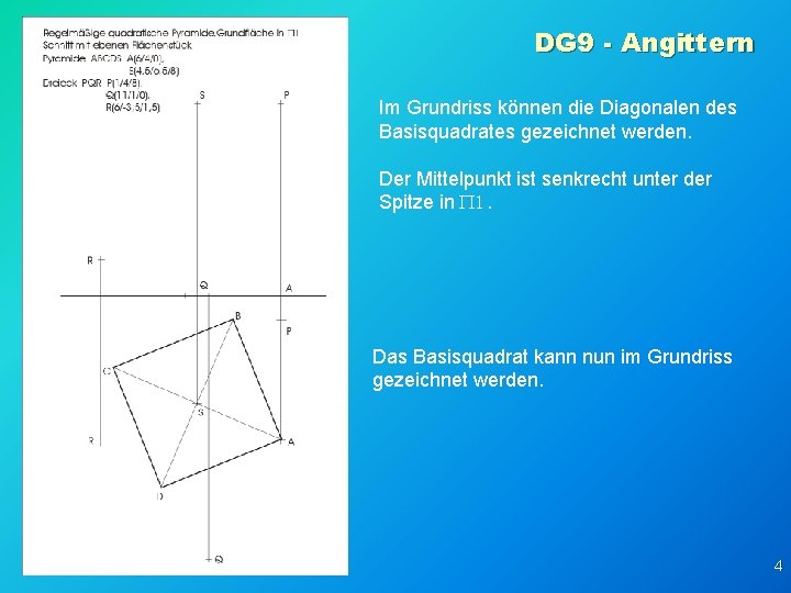 DG 9 - Angittern Im Grundriss können die Diagonalen des Basisquadrates gezeichnet werden. Der
