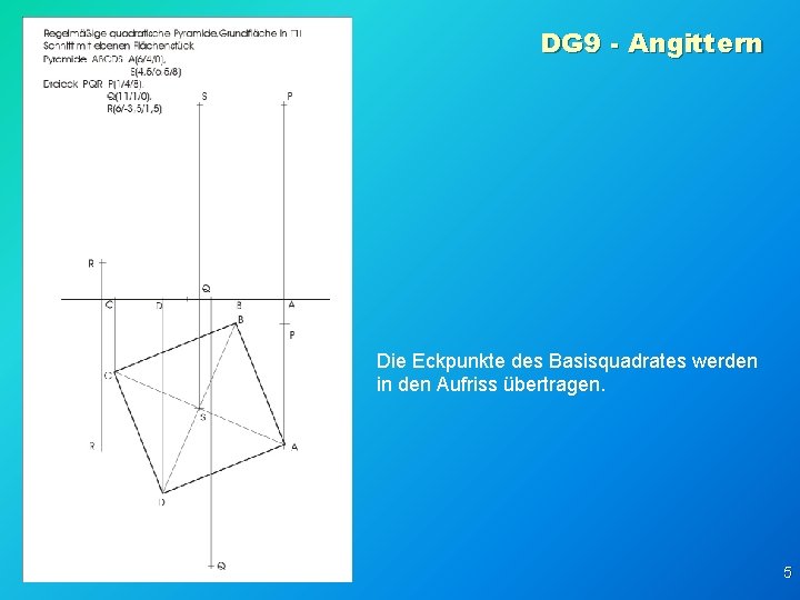 DG 9 - Angittern Die Eckpunkte des Basisquadrates werden in den Aufriss übertragen. 5